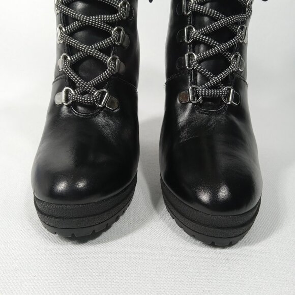 DKNY Black Moto Style Lace Up Logo High Heel Ankle Boots Womens Size 7.5 - Picture 6 of 14